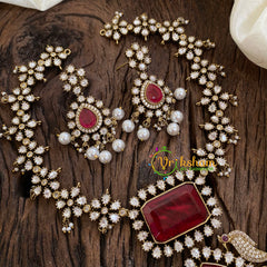 Red Victorian Diamond Short Neckpiece-Pearl -VV1211