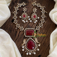 Red Victorian Diamond Short Neckpiece-Pearl -VV1211