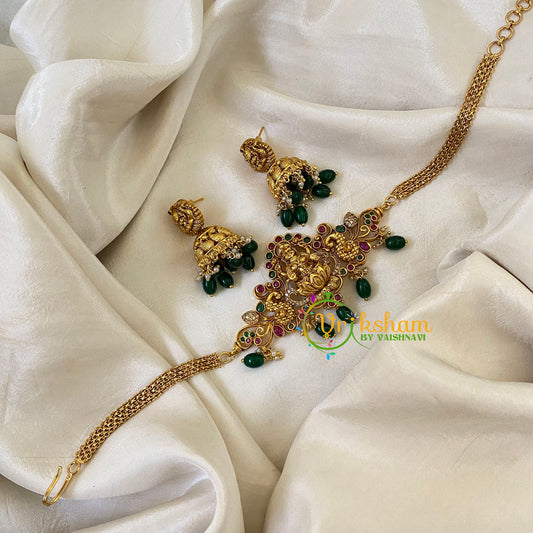 Lakshmi Pendant High Neck Choker -Green Bead-G6415