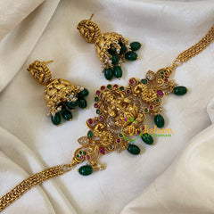 Lakshmi Pendant High Neck Choker -Green Bead-G6415