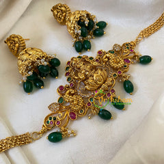 Lakshmi Pendant High Neck Choker -Green Bead-G6415