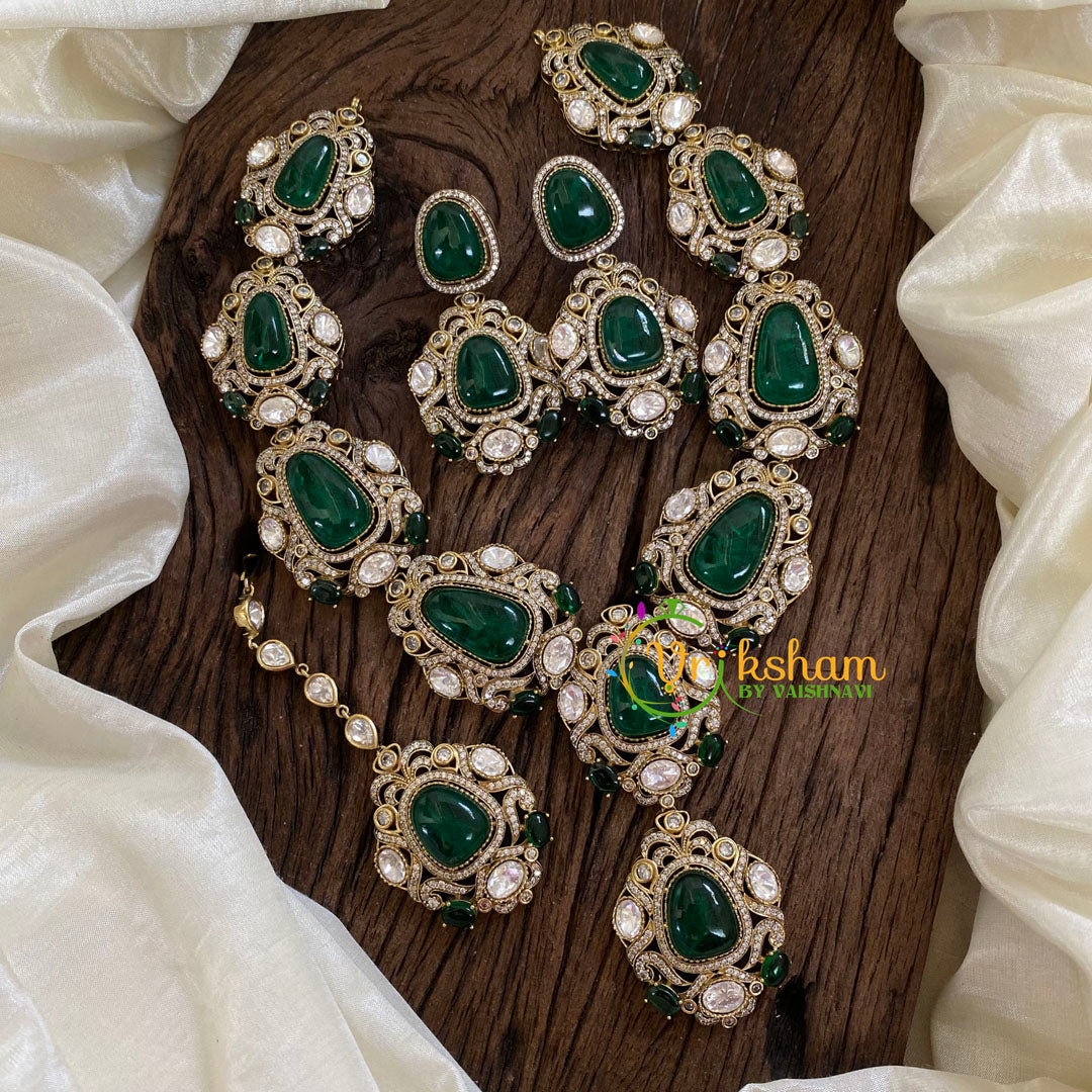 Green Victorian Diamond Short Neckpiece -VV1184