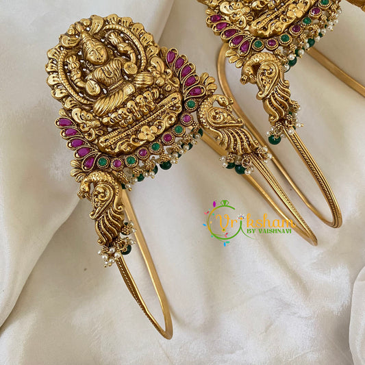 Traditional Lakshmi Vangi-Temple Armlet-Green Bead and Pearl -G6545