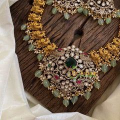 Green Victorian Diamond Haram -Pastel Green Bead Long Neckpiece-VV1223