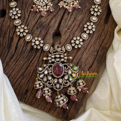 Red Victorian Diamond Short Neckpiece-Pastel Pink Bead-VV1210