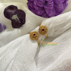 Premium AD Stone Toe Rings -Red -Ghungroo -G7621