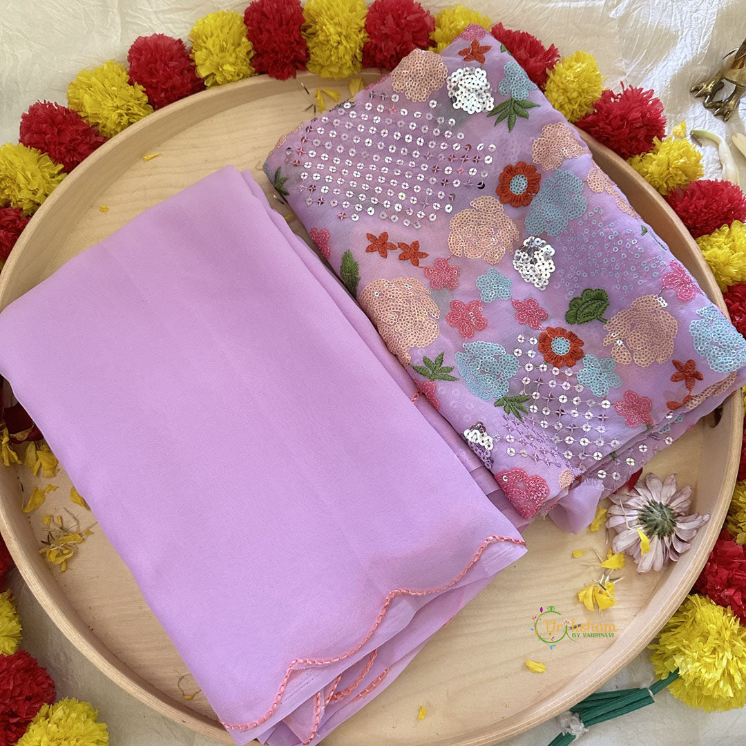 Lavender Plain Chiffon Saree-VS3602