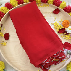 Red Plain Chiffon Saree-VS3614