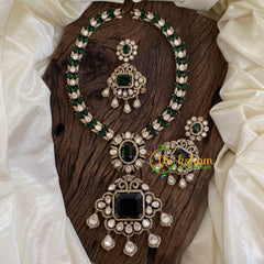 Green Victorian Diamond Short Neckpiece -Pearl-VV1180