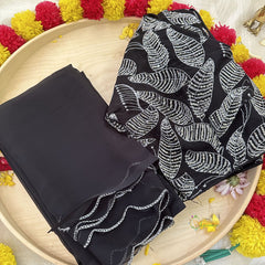 Black Plain Chiffon Saree-VS3608