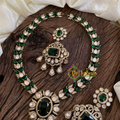 Green Victorian Diamond Short Neckpiece -Pearl-VV1180