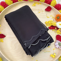 Black Plain Chiffon Saree-VS3608