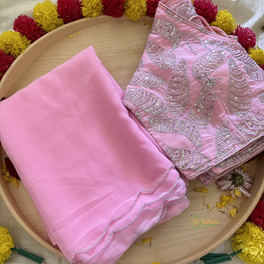 Rose Pink Plain Chiffon Saree-VS3607
