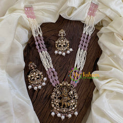 Layered Beaded Light Pink Victorian Diamond Short Neckpiece-Narthana Krishna-VV1216