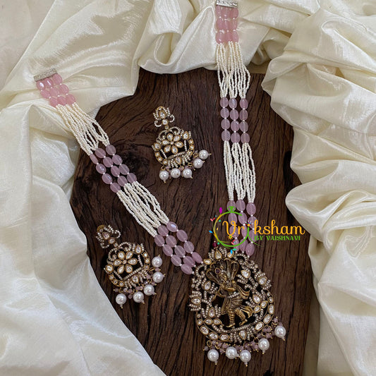 Layered Beaded Light Pink Victorian Diamond Short Neckpiece-Narthana Krishna-VV1216