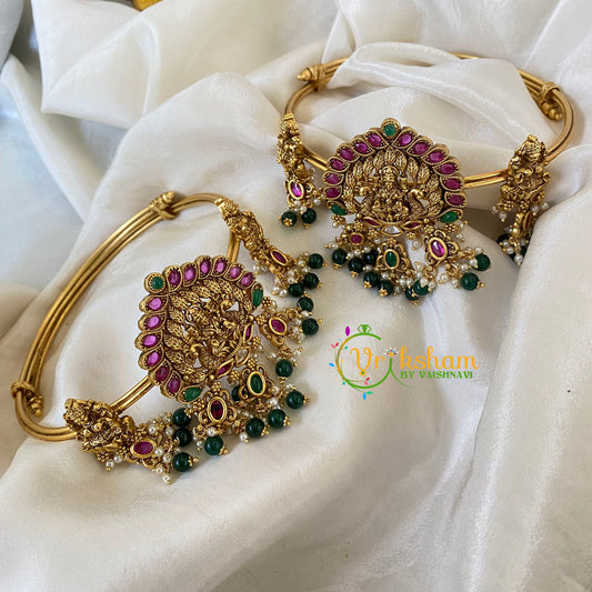 Traditional Lakshmi Vangi-Temple Armlet-Green Bead and Pearl -G6551