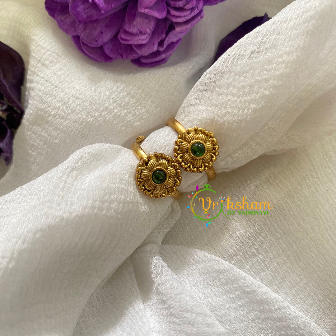 Premium AD Stone Toe Rings-Circle Flower -Green -G7595