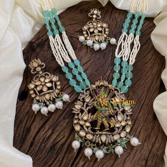 Layered Green Bead Victorian Diamond Short Neckpiece-Narthana Krishna -VV1189