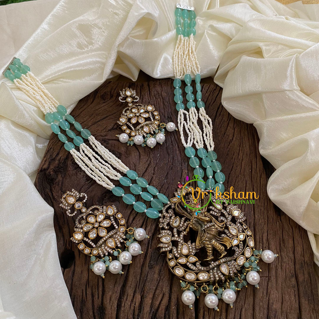 Layered Green Bead Victorian Diamond Short Neckpiece-Narthana Krishna -VV1189