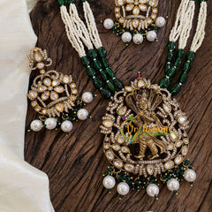 Layered Green Bead Victorian Diamond Short Neckpiece-Narthana Krishna -VV1270