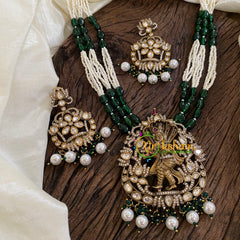 Layered Green Bead Victorian Diamond Short Neckpiece-Narthana Krishna -VV1270