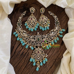 Aqua Blue Victorian Diamond Short Neckpiece -VV1252