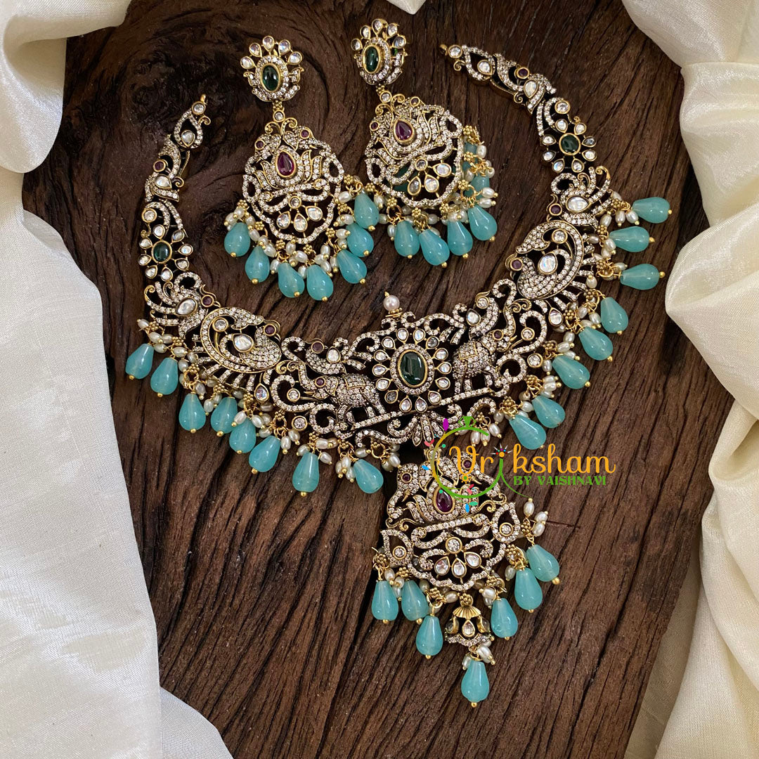 Aqua Blue Victorian Diamond Short Neckpiece -VV1252