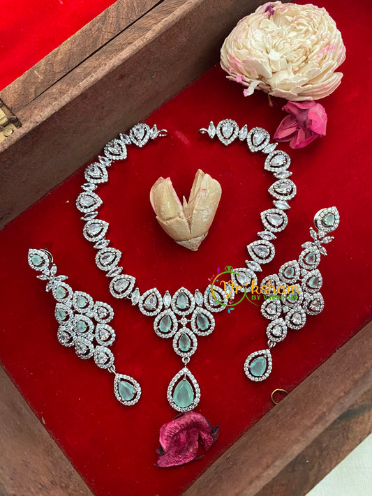 Pastel Green American Diamond Neckpiece-G3231