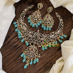 Aqua Blue Victorian Diamond Short Neckpiece -VV1252