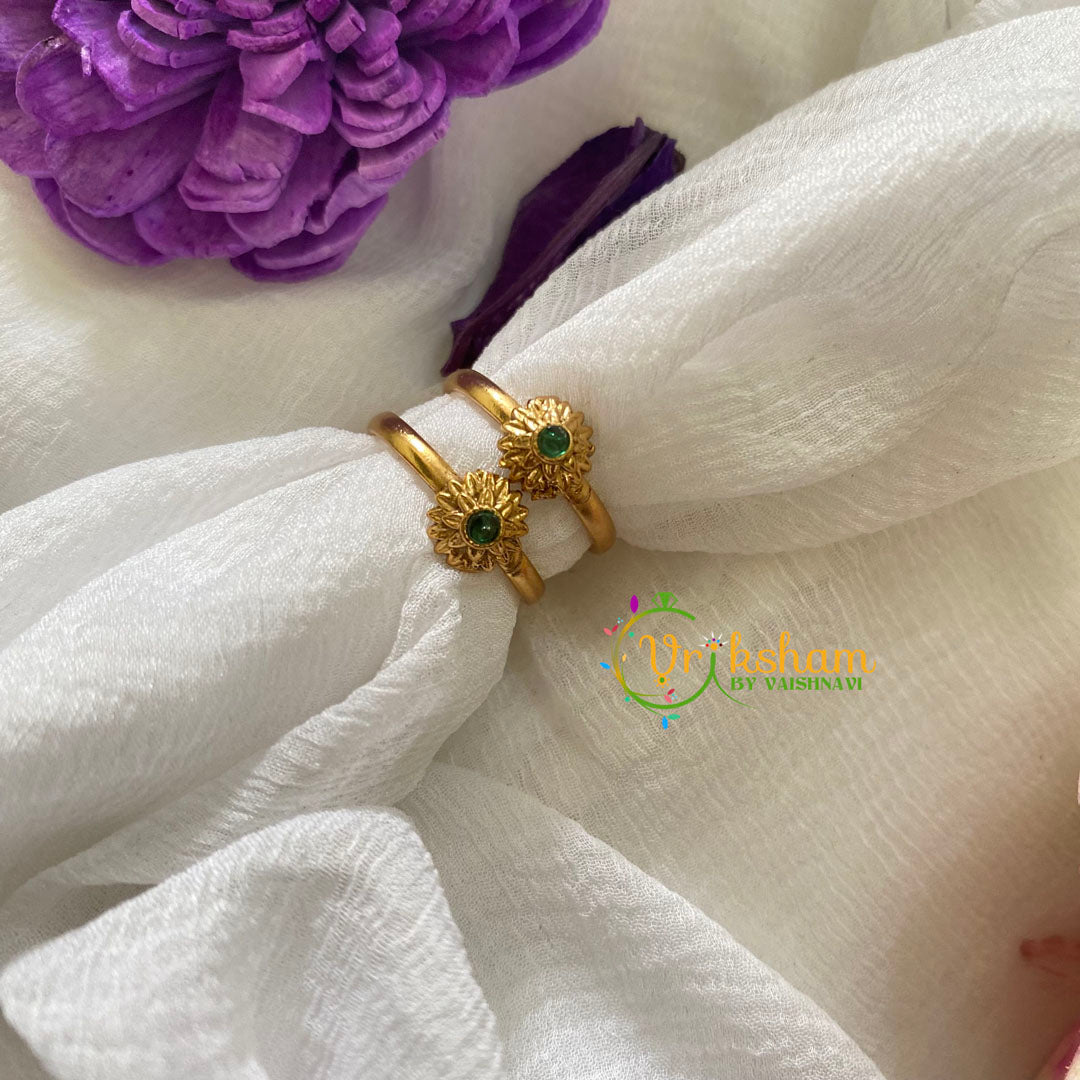 Premium AD Stone Toe Rings -Flower in flower -Green -G7543