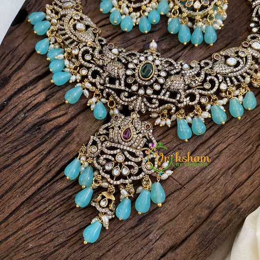 Aqua Blue Victorian Diamond Short Neckpiece -VV1252