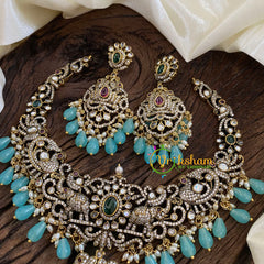 Aqua Blue Victorian Diamond Short Neckpiece -VV1252