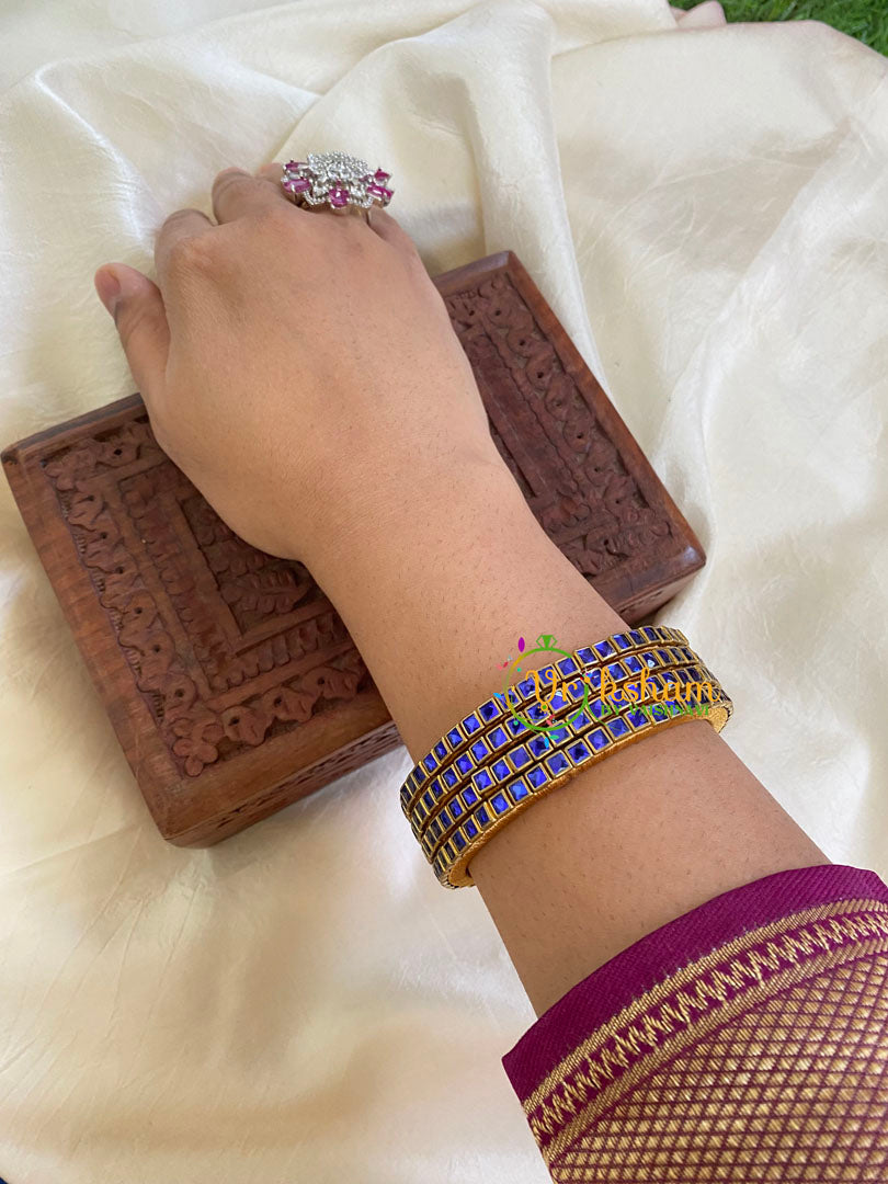 Thin Silk Thread Kundan Bangle-Ink Blue-G6072
