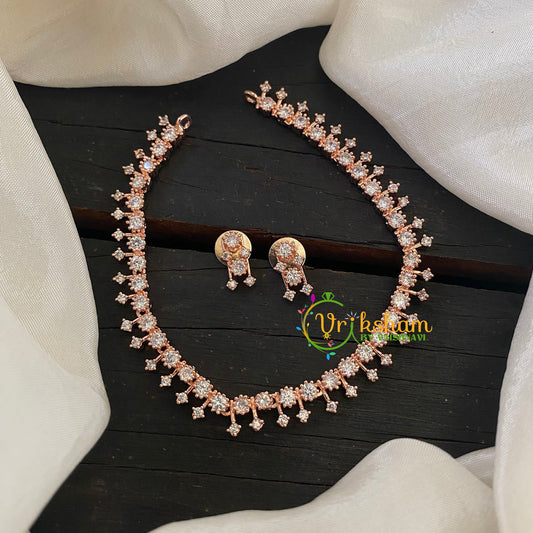 Rose Gold American Diamond Choker Short Neckpiece -G6553