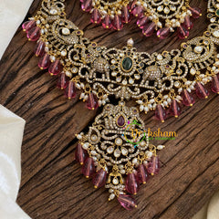 Red Bead Victorian Diamond Choker Short Neckpiece -VV1190