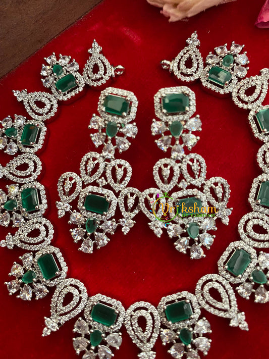 Green American Diamond Bridal Choker-WHITE TONE-G3235