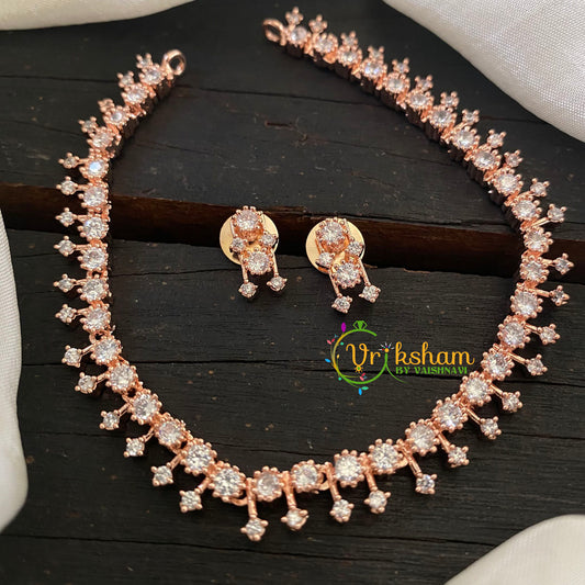 Rose Gold American Diamond Choker Short Neckpiece -G6553