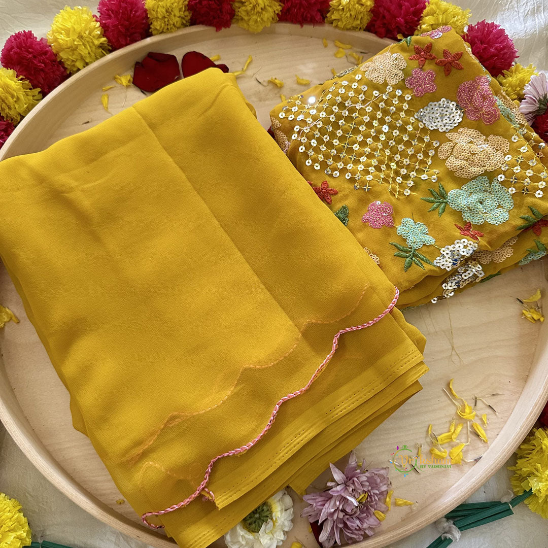 Mustard Yellow Plain Chiffon Saree-VS3606