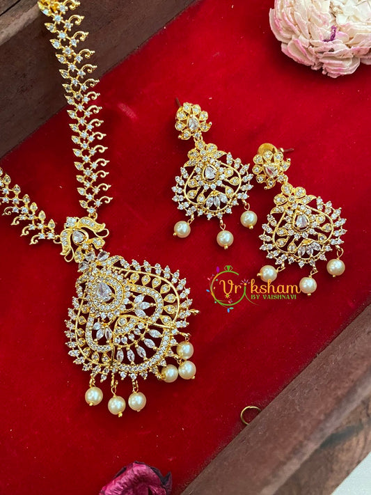 Gold American Diamond Bridal Haram-White-G3224