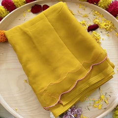 Mustard Yellow Plain Chiffon Saree-VS3606