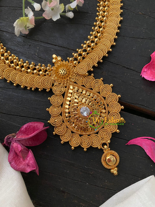 Traditional Kerala Coin Style Short Neckpiece-White-G4276