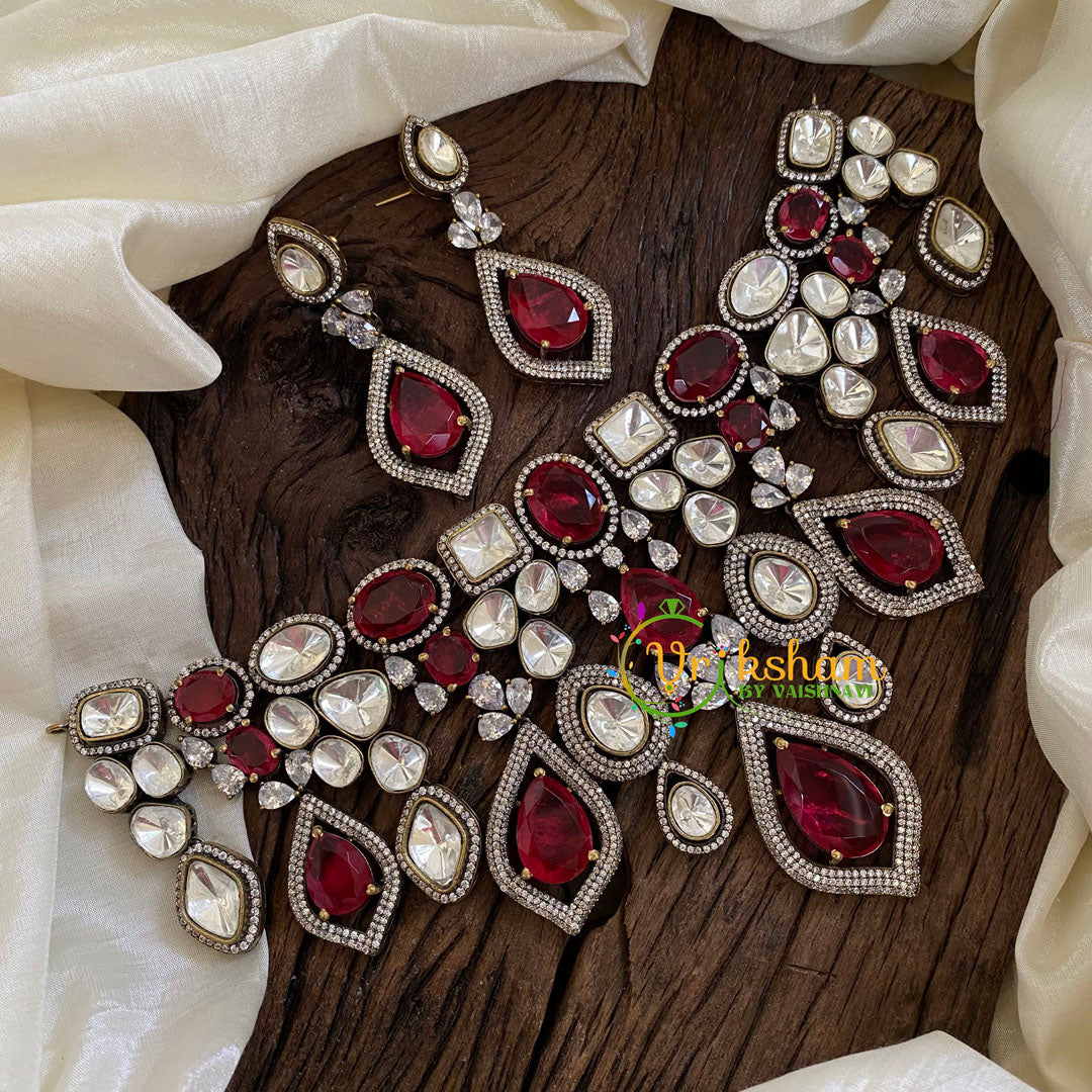 Ruby Red Victorian Diamond Choker Short Neckpiece -VV1214