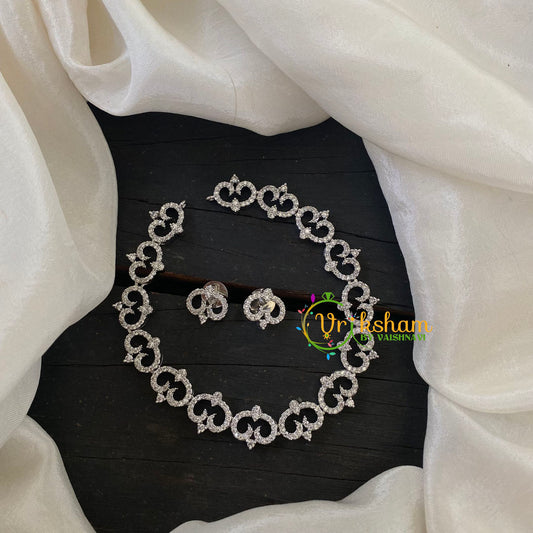 White Tone American Diamond Choker Short Neckpiece -G6556