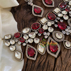 Ruby Red Victorian Diamond Choker Short Neckpiece -VV1214