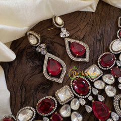 Ruby Red Victorian Diamond Choker Short Neckpiece -VV1214