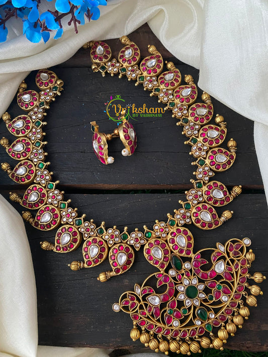 Precious Jadau Kundan Maanga Neckpiece MATT FINISH – Red-Green -J174