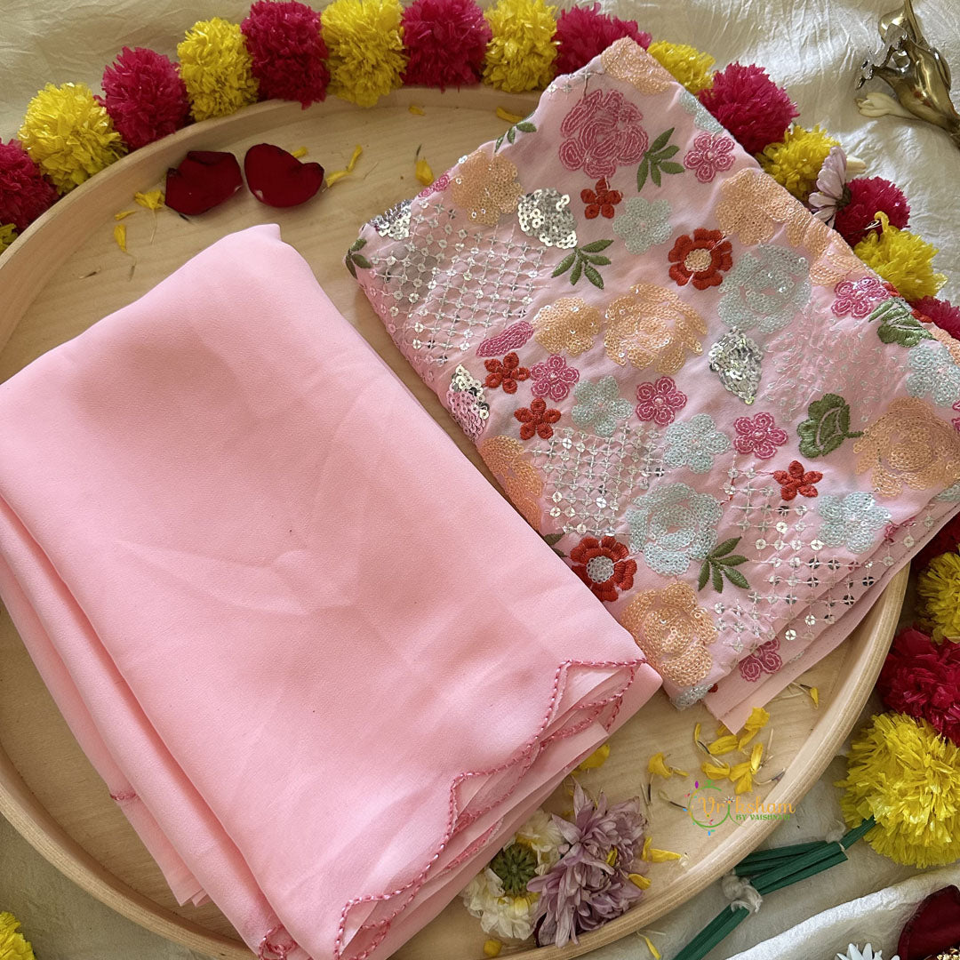 Peach Plain Chiffon Saree-VS3601