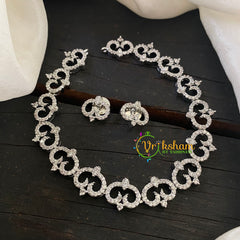 White Tone American Diamond Choker Short Neckpiece -G6556