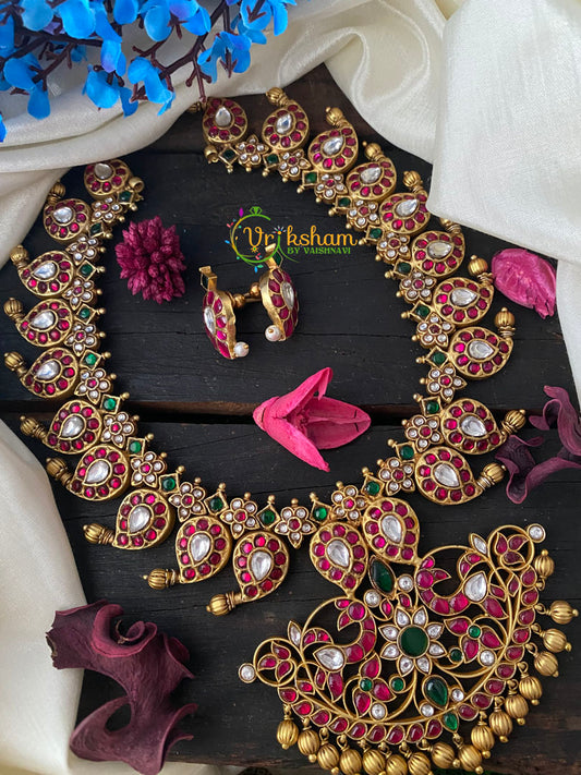 Precious Jadau Kundan Maanga Neckpiece MATT FINISH – Red-Green -J174