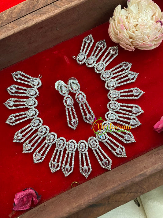 White Tone American Diamond Neckpiece-Boho-G3291